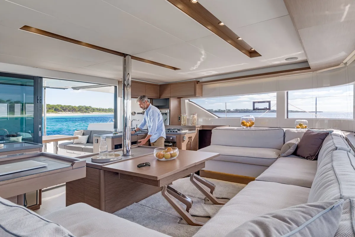 Salon of Rio, a Lagoon 50 catamaran at Municipal Unit of Lefkada, Greece