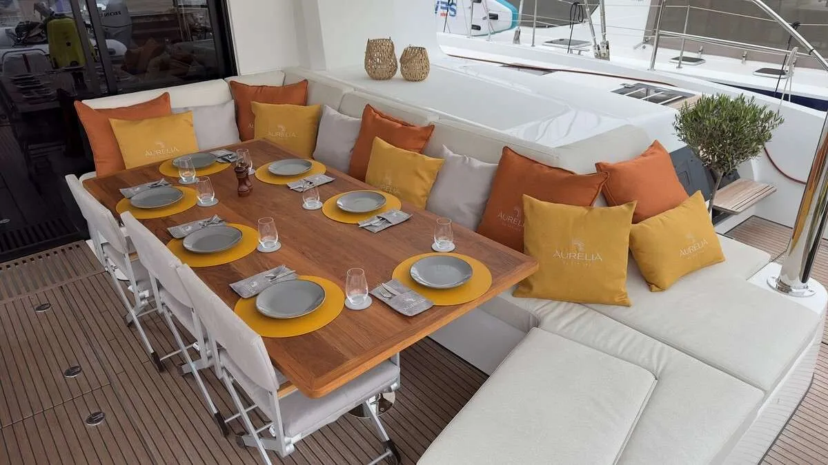 Aurelia, a Lagoon 55 catamaran at Athens, Greece