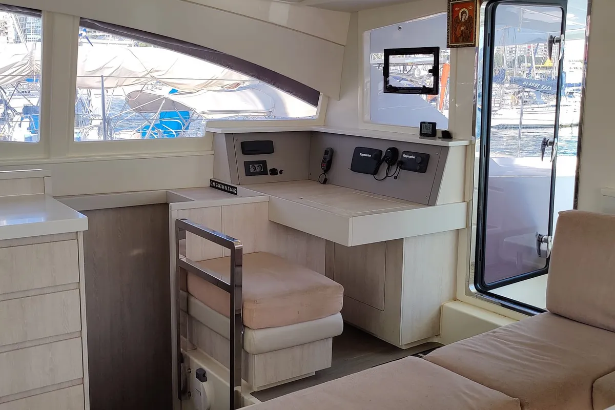Cockpit of Premium, a Leopard 48 catamaran at Azam Marina, Tanzania