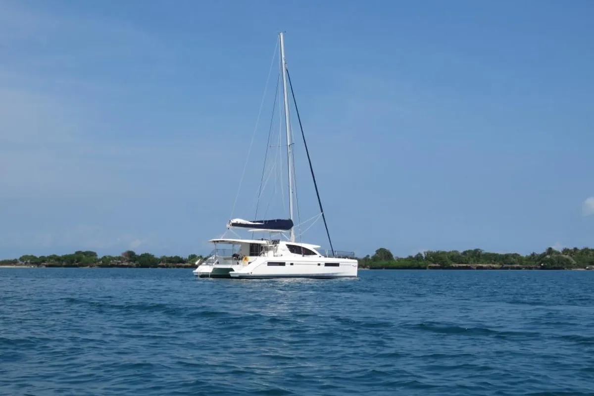 Exterior view of Premium, a Leopard 48 catamaran at Azam Marina, Tanzania