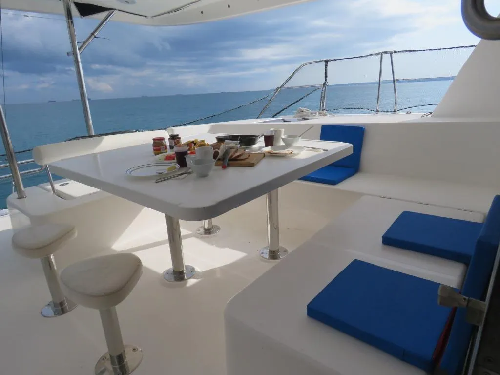 Deck of Premium, a Leopard 48 catamaran at Azam Marina, Tanzania
