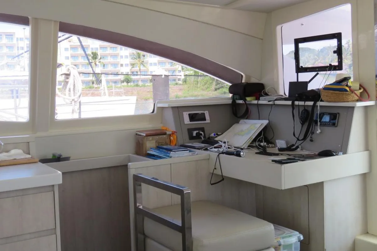 Cockpit of Premium, a Leopard 48 catamaran at Azam Marina, Tanzania