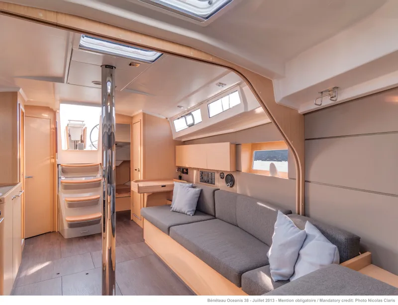 Salon of Martine, a Beneteau Oceanis 38 sailboat at Općina Marina, Croatia