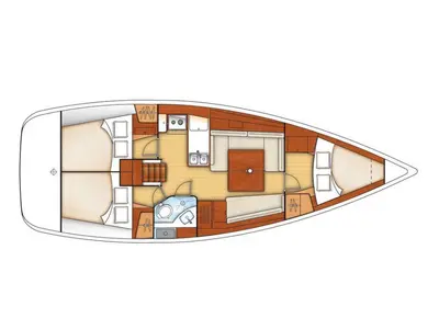 Floor plan of Julie, a Beneteau Oceanis 37 sailboat at Piraeus, Greece