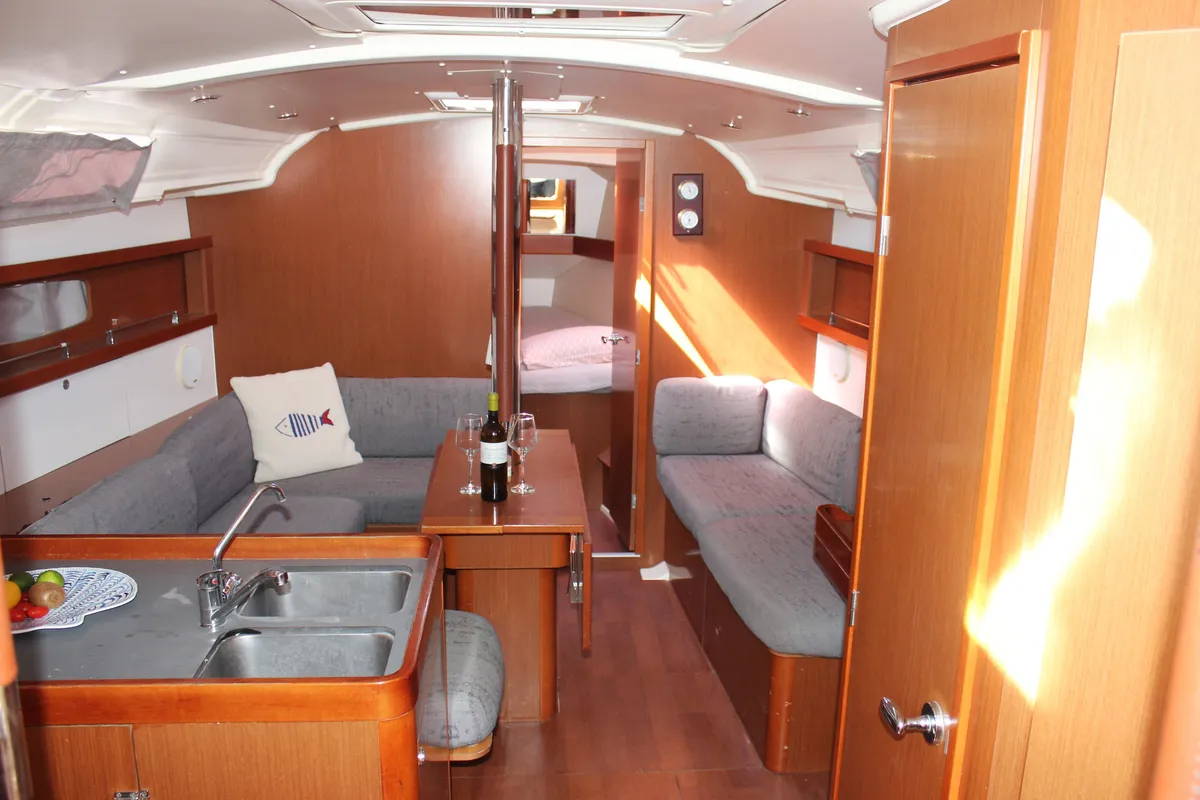 Salon of Julie, a Beneteau Oceanis 37 sailboat at Piraeus, Greece