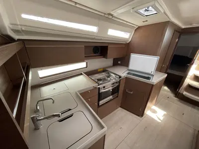 Galley of LOL, a Beneteau Oceanis 40.1 sailboat at Lavreotiki, Greece