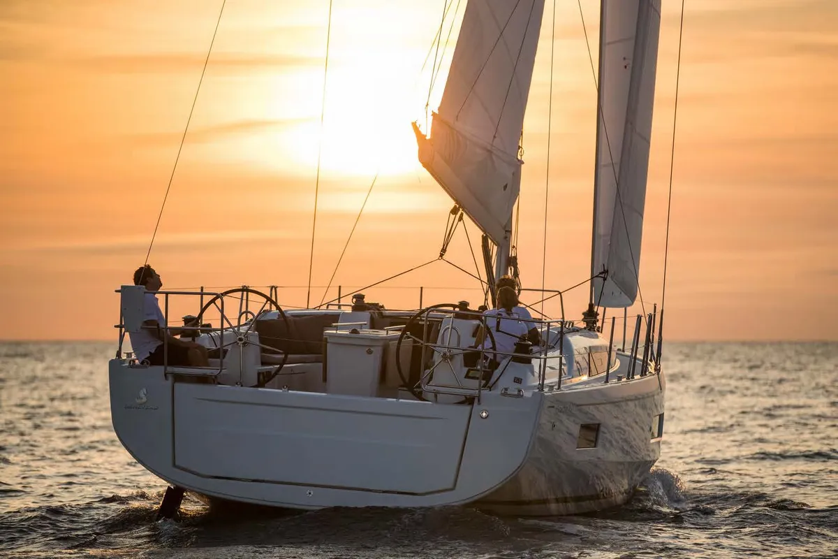 Exterior view of LOL, a Beneteau Oceanis 40.1 sailboat at Lavreotiki, Greece