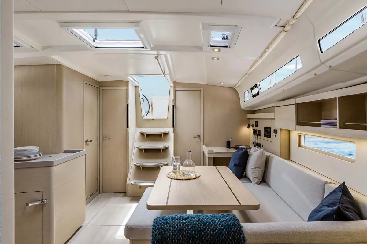 Salon of LOL, a Beneteau Oceanis 40.1 sailboat at Lavreotiki, Greece