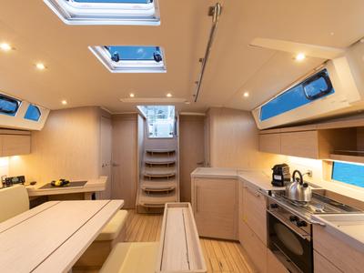 Salon of Daphne, a Beneteau Oceanis 46.1 sailboat at Capo d'Orlando, Italy