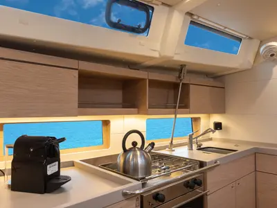 Galley of Daphne, a Beneteau Oceanis 46.1 sailboat at Capo d'Orlando, Italy