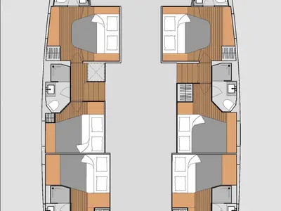 Floor plan of Alaia, a Fountaine Pajot Aura 51 catamaran at Municipal Unit of Nea Peramos, Greece