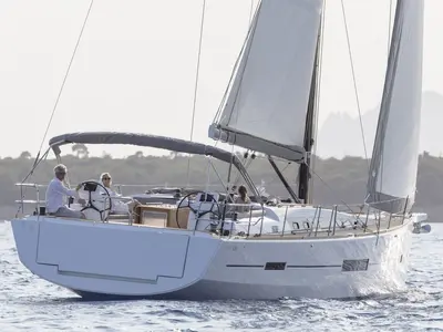 Exterior view of Anima, a Dufour 520 GL - 4. cab sailboat at Kontokali, Greece