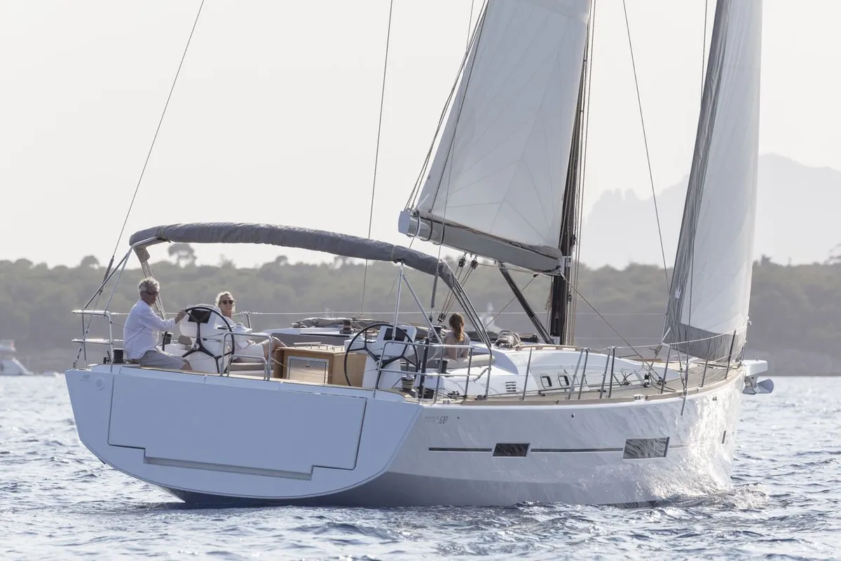 Exterior view of Anima, a Dufour 520 GL - 4. cab sailboat at Kontokali, Greece