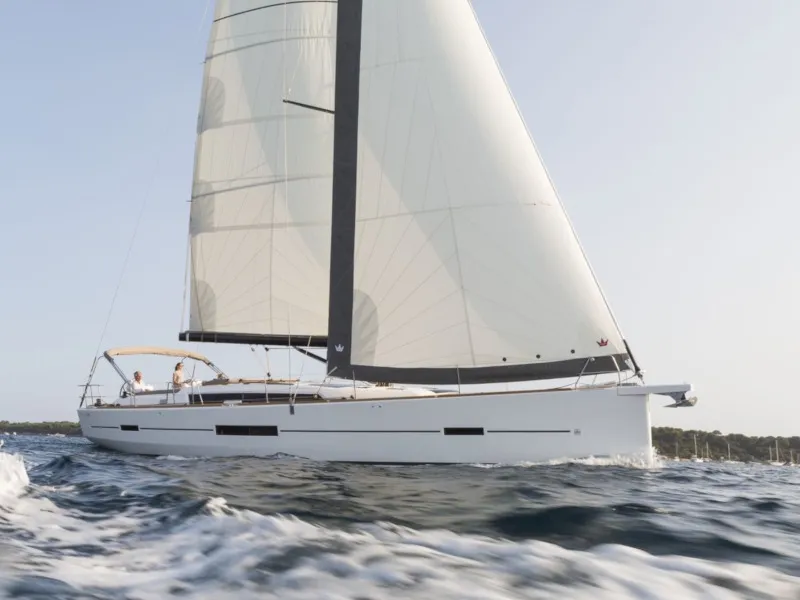 Exterior view of Anima, a Dufour 520 GL - 4. cab sailboat at Kontokali, Greece