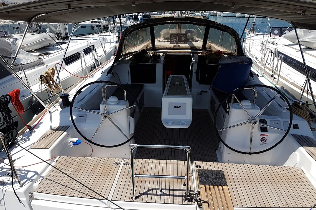 Cockpit of Alegro, a Dufour 460 GL sailboat at Općina Sukošan, Croatia