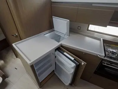Galley of Enjoyablue, a Beneteau Oceanis 46.1 sailboat at Preveza, Greece