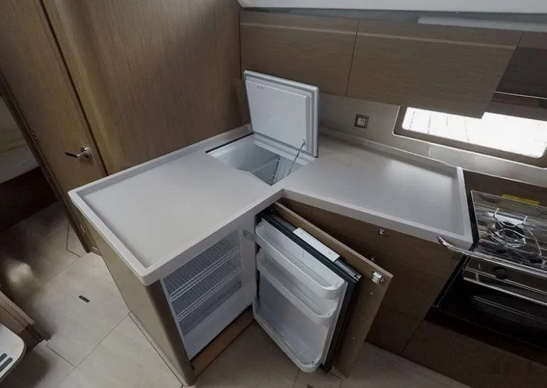 Galley of Enjoyablue, a Beneteau Oceanis 46.1 sailboat at Preveza, Greece