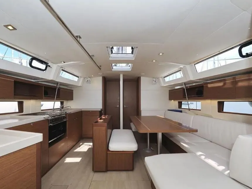 Salon of Enjoyablue, a Beneteau Oceanis 46.1 sailboat at Preveza, Greece
