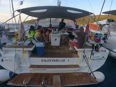 Deck of Enjoyablue, a Beneteau Oceanis 46.1 sailboat at Preveza, Greece
