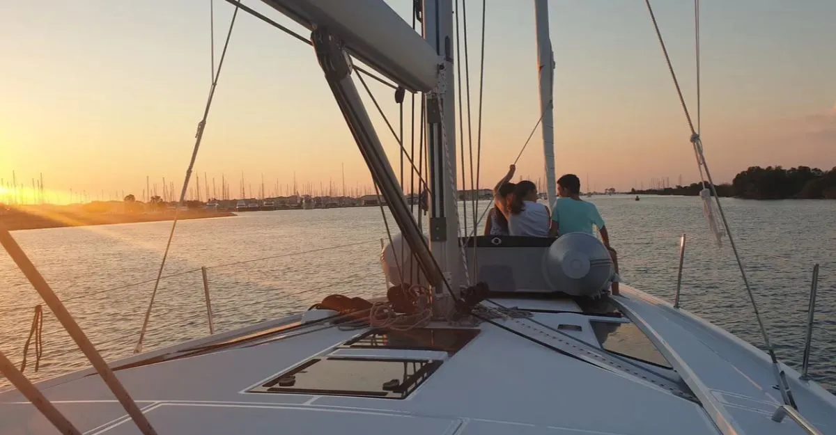 Deck of Enjoyablue, a Beneteau Oceanis 46.1 sailboat at Preveza, Greece