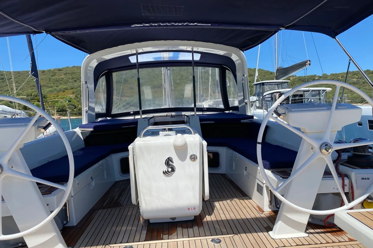 Cockpit of new Oc. 51.1 , a Beneteau Oceanis 51.1 sailboat at Salerno, Italy