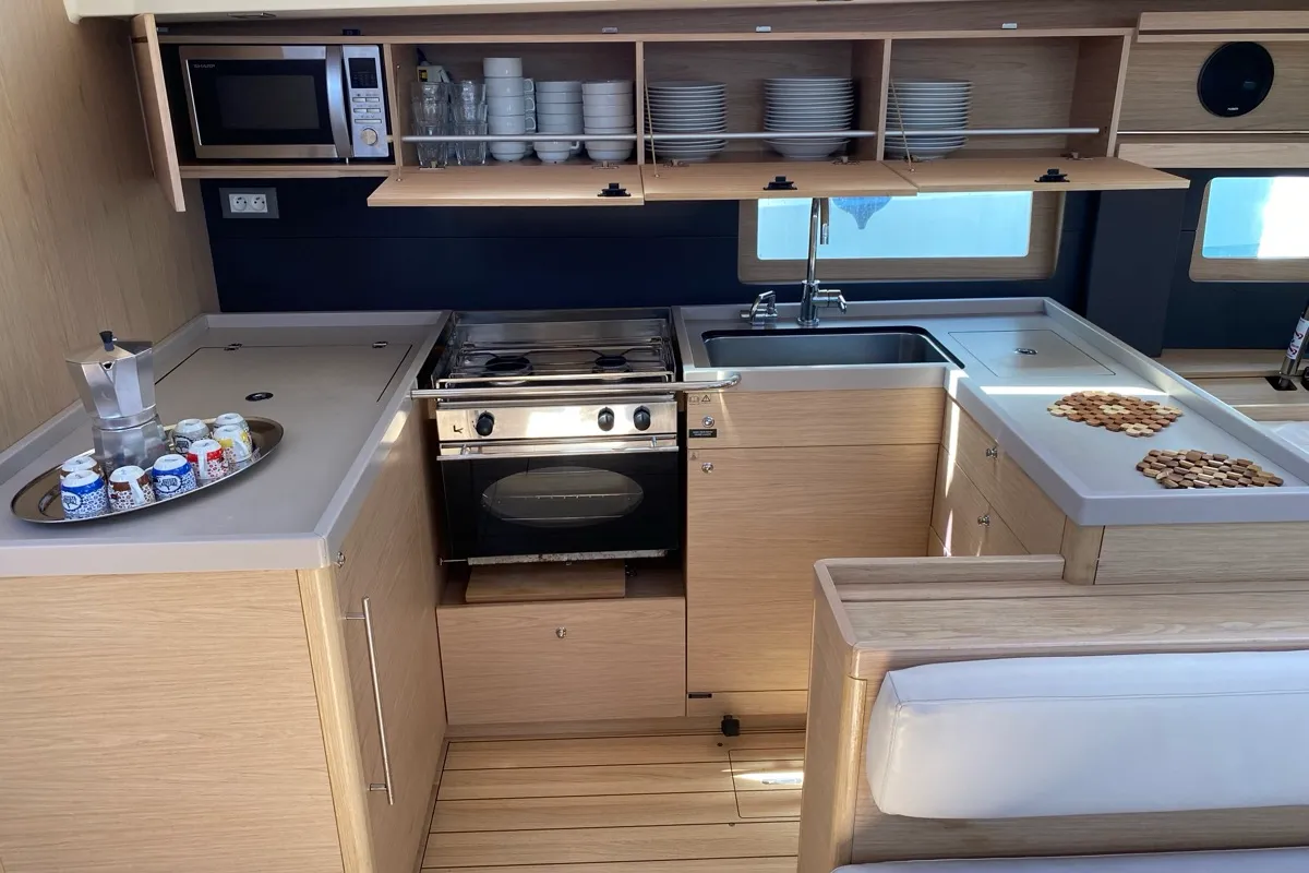 Galley of new Oc. 51.1 , a Beneteau Oceanis 51.1 sailboat at Salerno, Italy
