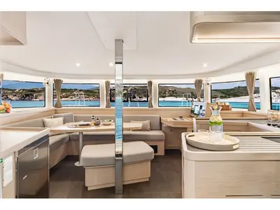 Salon of Pretty Orcas, a Lagoon 42 catamaran at Ajaccio, France