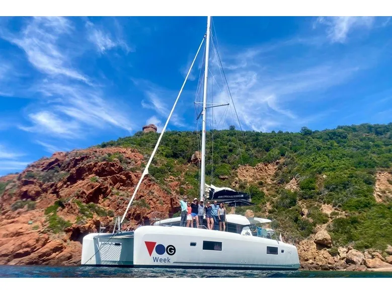 Exterior view of Pretty Orcas, a Lagoon 42 catamaran at Ajaccio, France