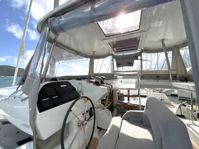 Cockpit of White Pearl, a Lagoon 43 catamaran at Road Town, British Virgin Islands