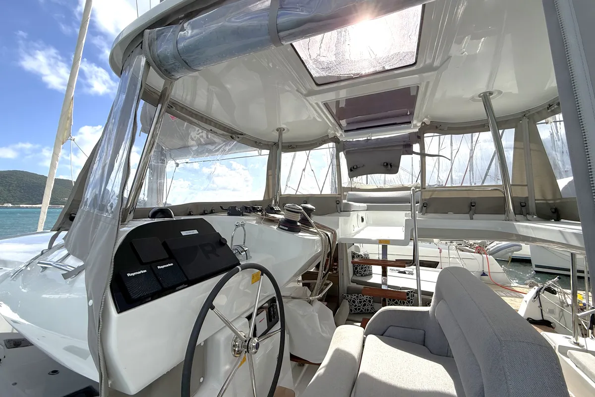 Cockpit of White Pearl, a Lagoon 43 catamaran at Road Town, British Virgin Islands