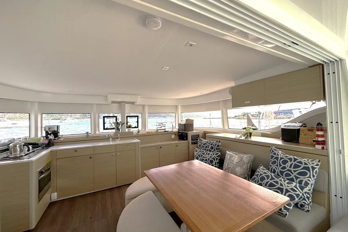 Salon of White Pearl, a Lagoon 43 catamaran at Road Town, British Virgin Islands