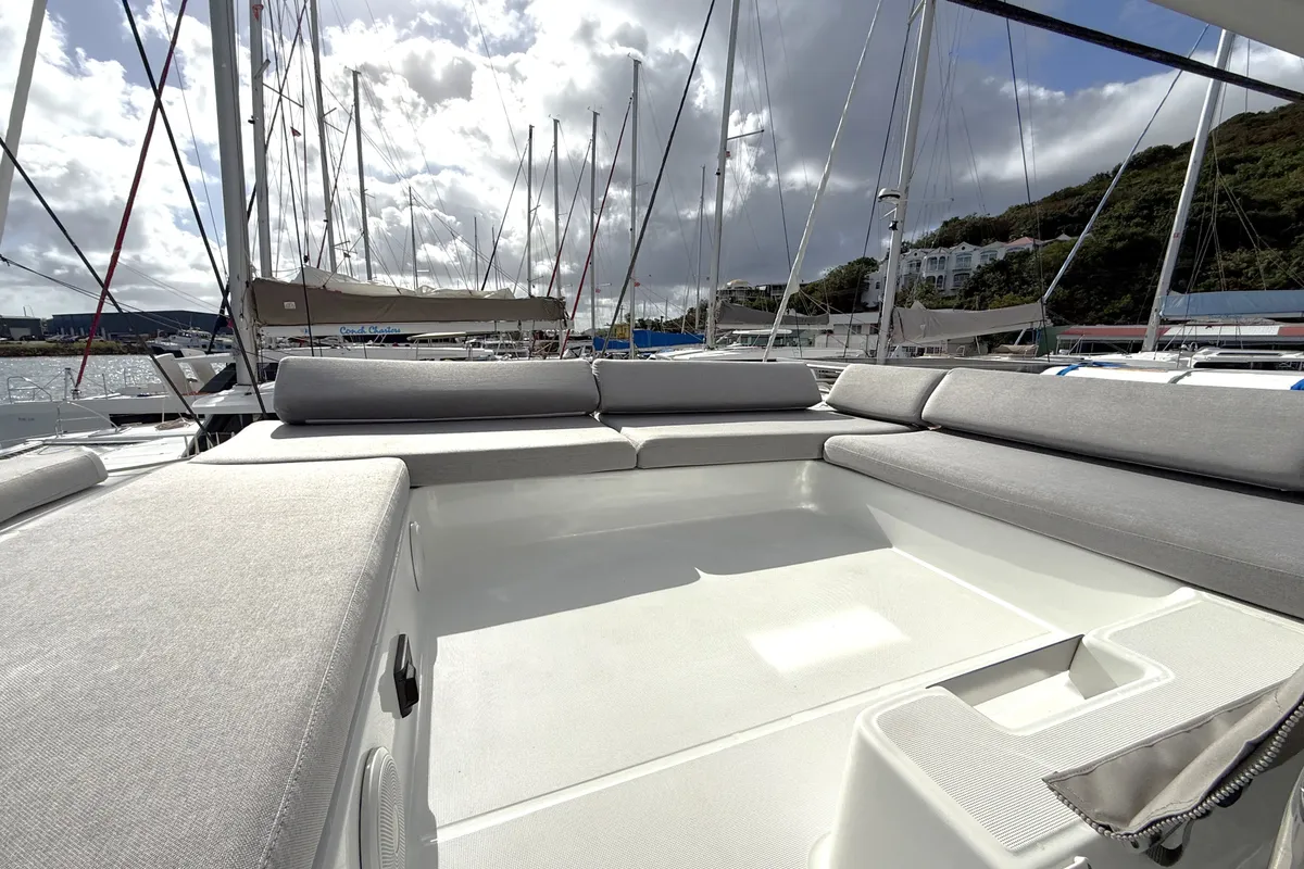 Deck of White Pearl, a Lagoon 43 catamaran at Road Town, British Virgin Islands