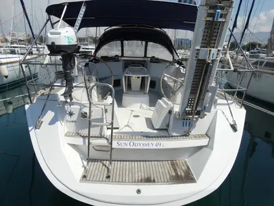Exterior view of Ealis, a Jeanneau Sun Odyssey 49i sailboat at Athens, Greece