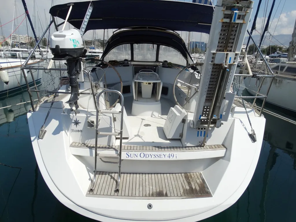 Exterior view of Ealis, a Jeanneau Sun Odyssey 49i sailboat at Athens, Greece