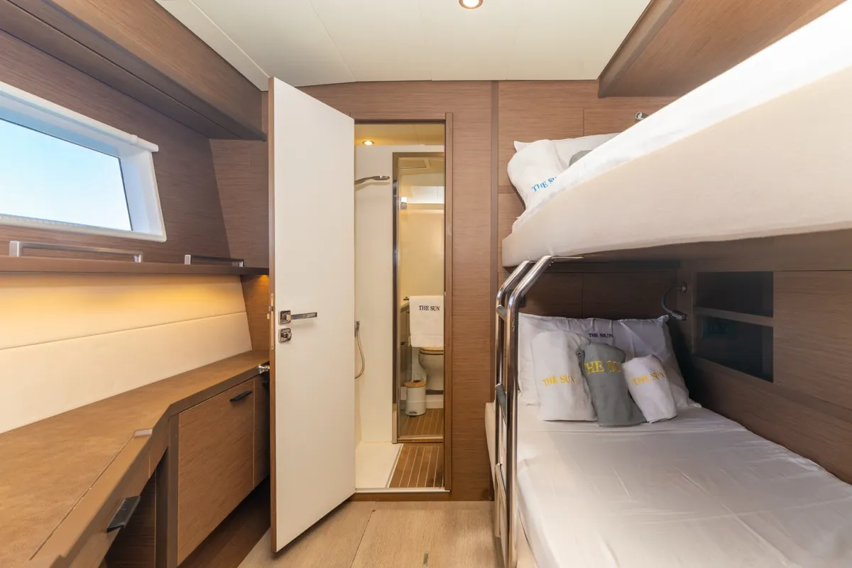 Cabin on The Sun, a Lagoon 620 catamaran at Olbia, Italy