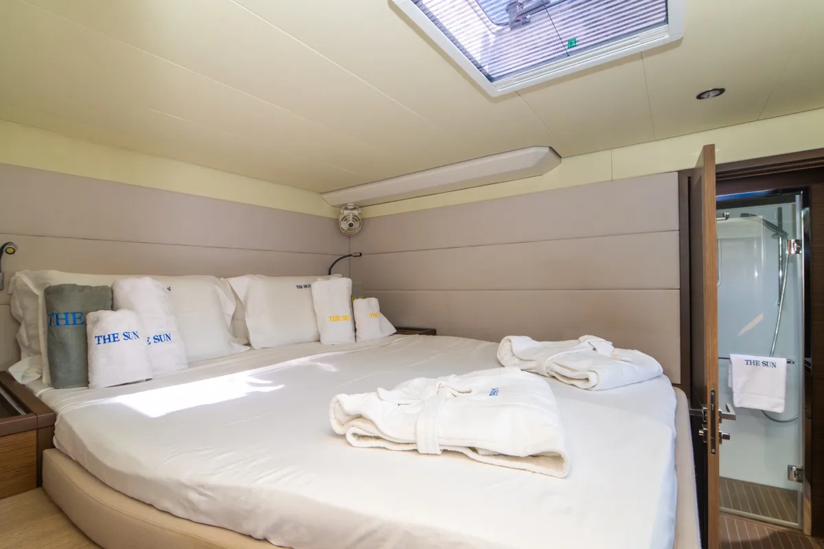 Cabin on The Sun, a Lagoon 620 catamaran at Olbia, Italy