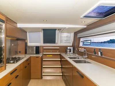 Galley of The Sun, a Lagoon 620 catamaran at Olbia, Italy