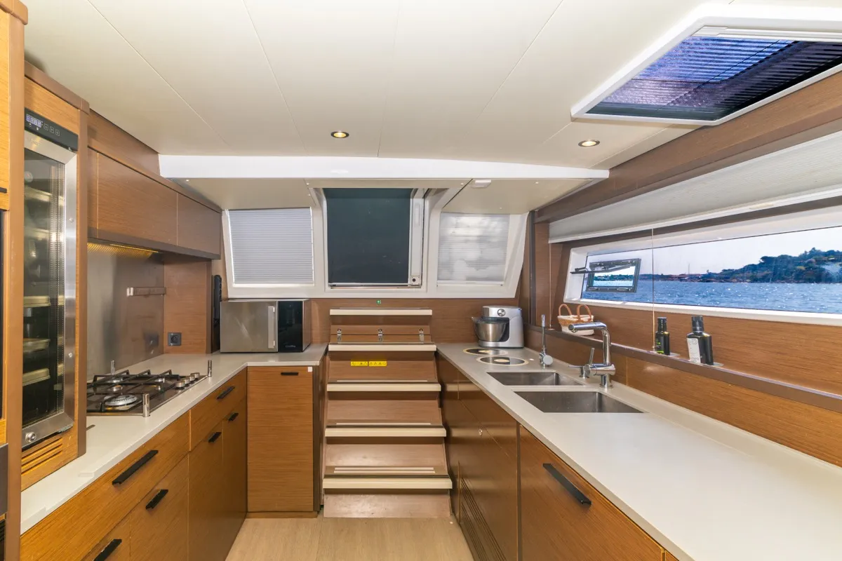 Galley of The Sun, a Lagoon 620 catamaran at Olbia, Italy