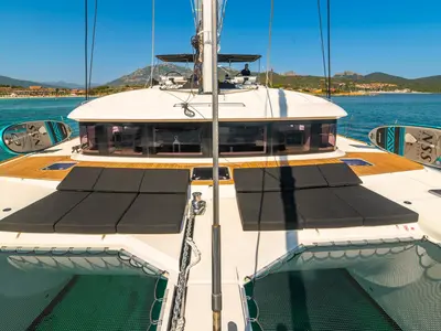 Deck of The Sun, a Lagoon 620 catamaran at Olbia, Italy