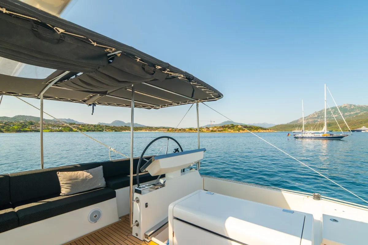 Cockpit of The Sun, a Lagoon 620 catamaran at Olbia, Italy