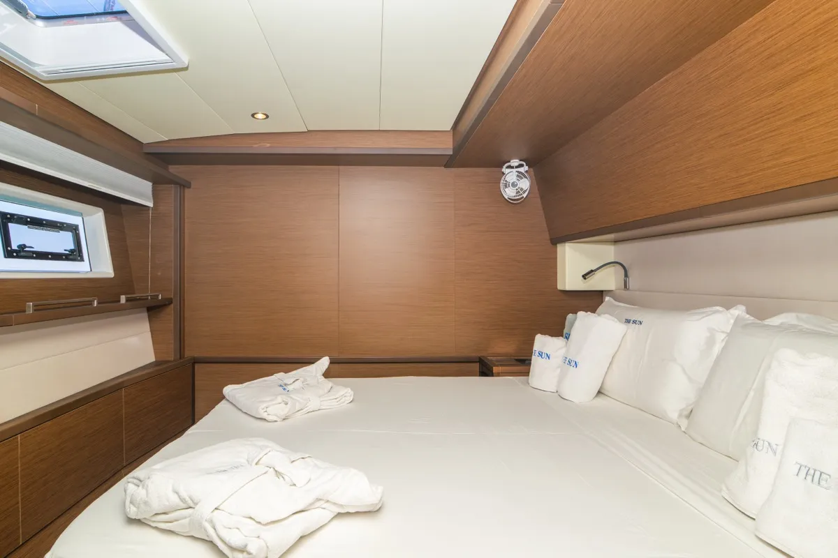 Cabin on The Sun, a Lagoon 620 catamaran at Olbia, Italy