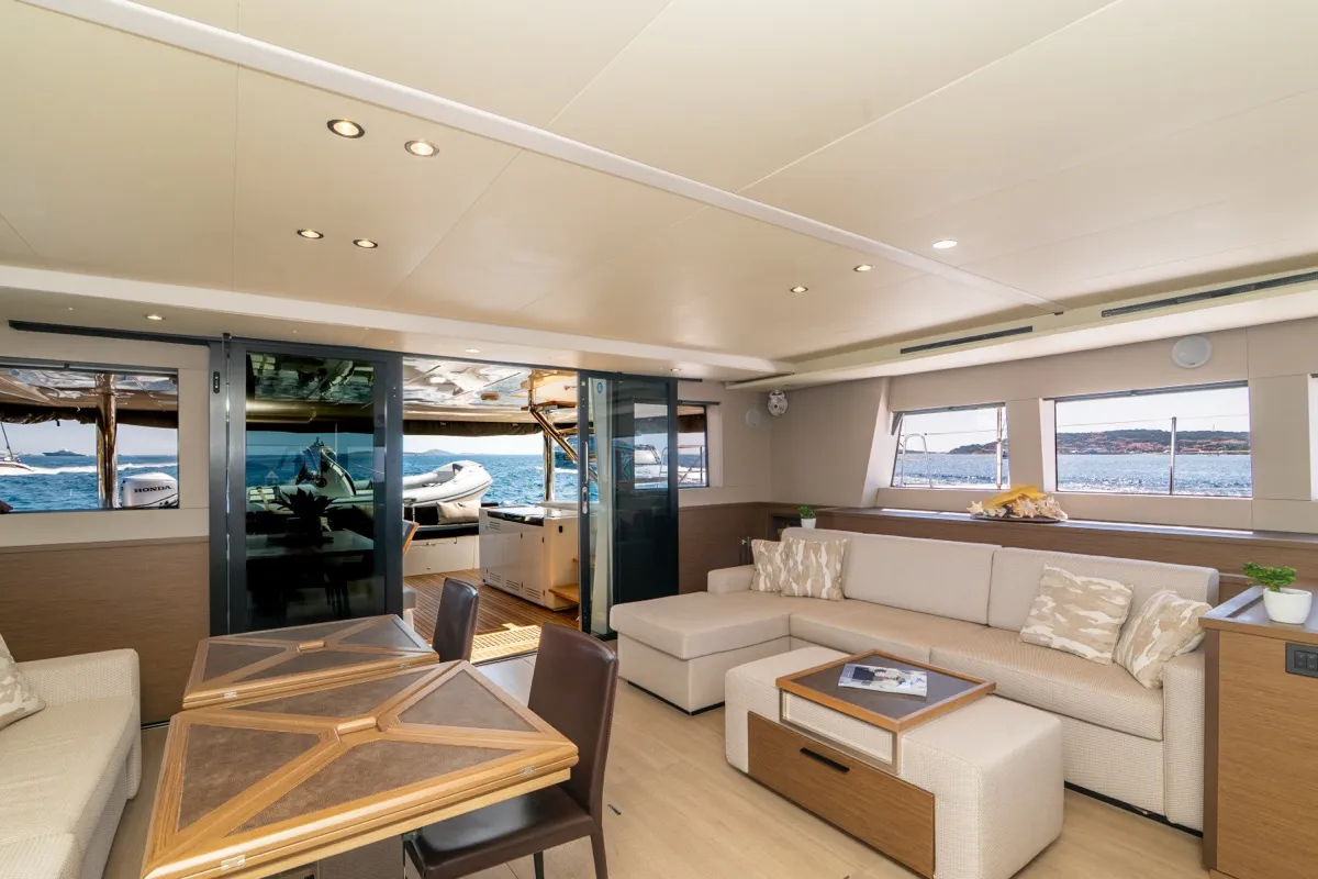 Salon of The Sun, a Lagoon 620 catamaran at Olbia, Italy