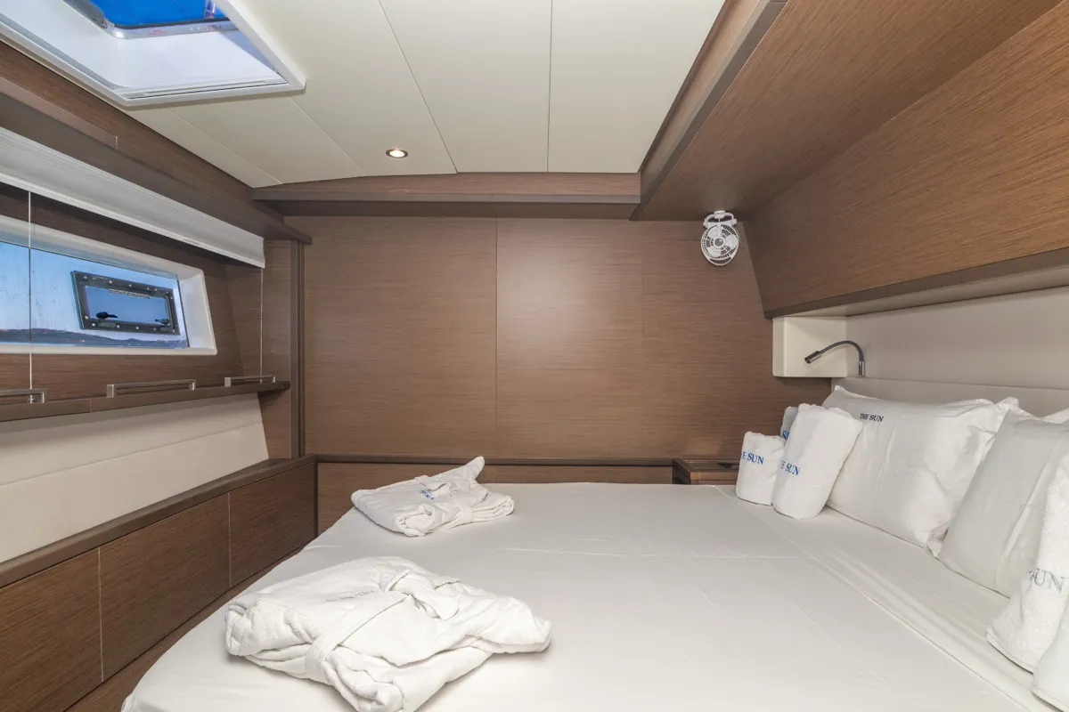 Cabin on The Sun, a Lagoon 620 catamaran at Olbia, Italy