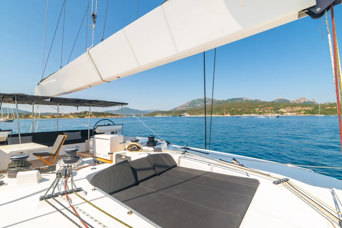 Cockpit of The Sun, a Lagoon 620 catamaran at Olbia, Italy