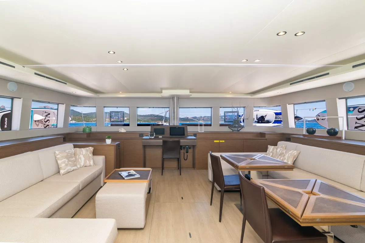 Salon of The Sun, a Lagoon 620 catamaran at Olbia, Italy