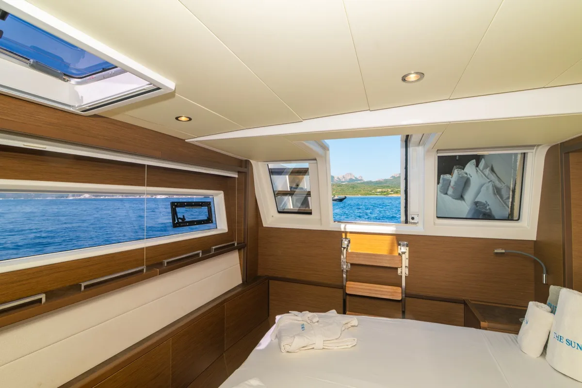 Cabin on The Sun, a Lagoon 620 catamaran at Olbia, Italy