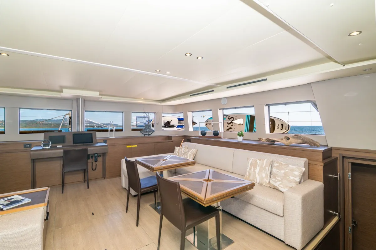 Salon of The Sun, a Lagoon 620 catamaran at Olbia, Italy