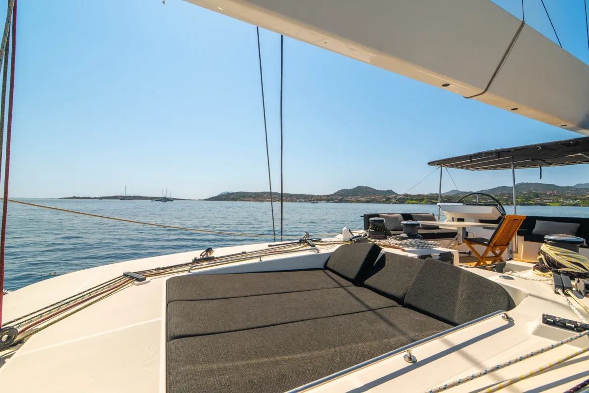Deck of The Sun, a Lagoon 620 catamaran at Olbia, Italy
