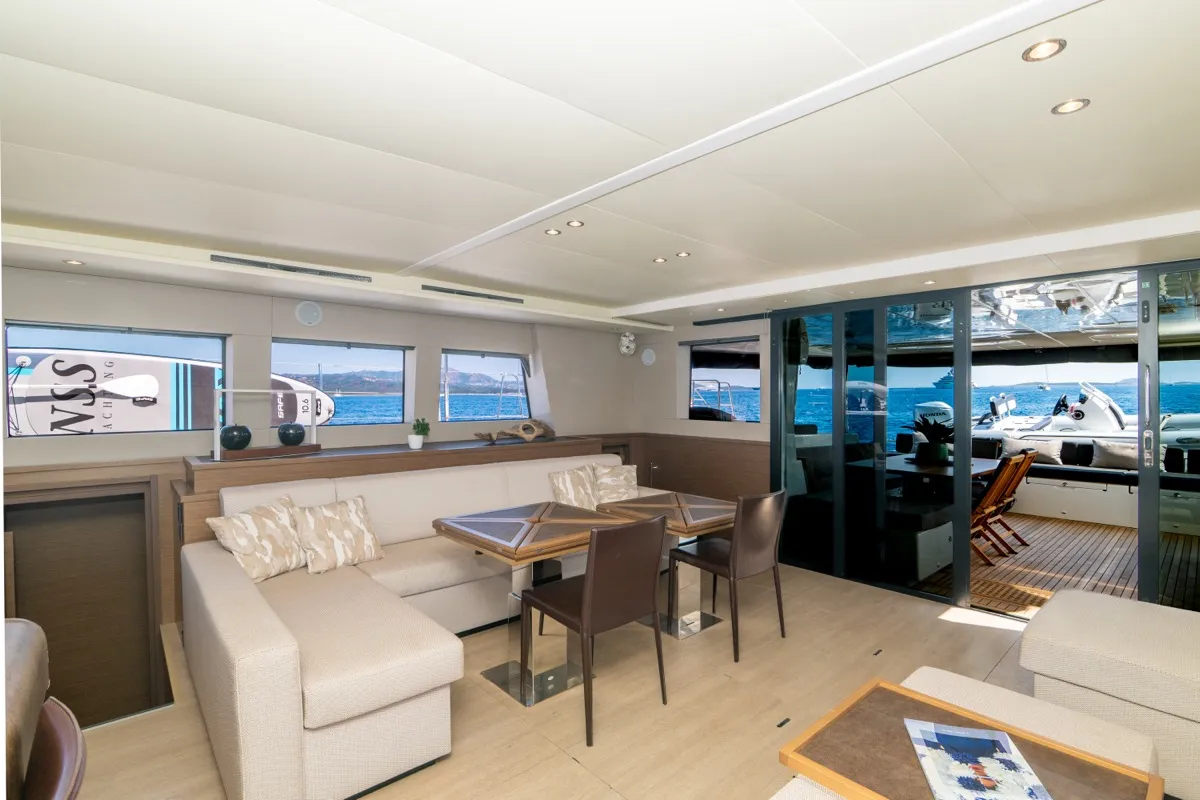 Salon of The Sun, a Lagoon 620 catamaran at Olbia, Italy
