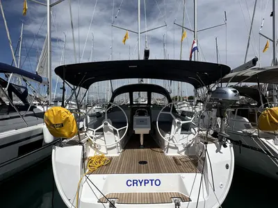 Cockpit of Crypto, a Bavaria Cruiser 37 sailboat at Split, Croatia